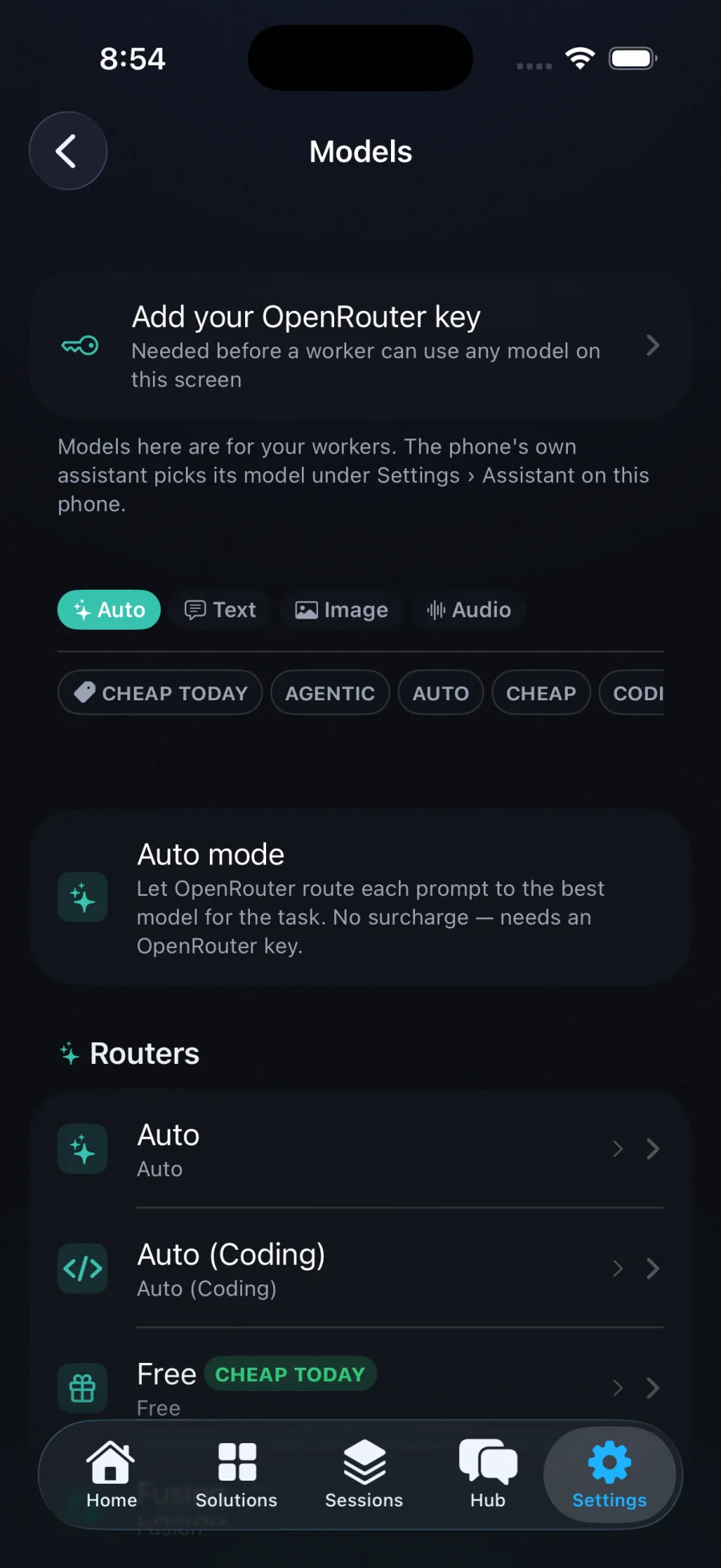 Choosing a model and entering a key on iPhone