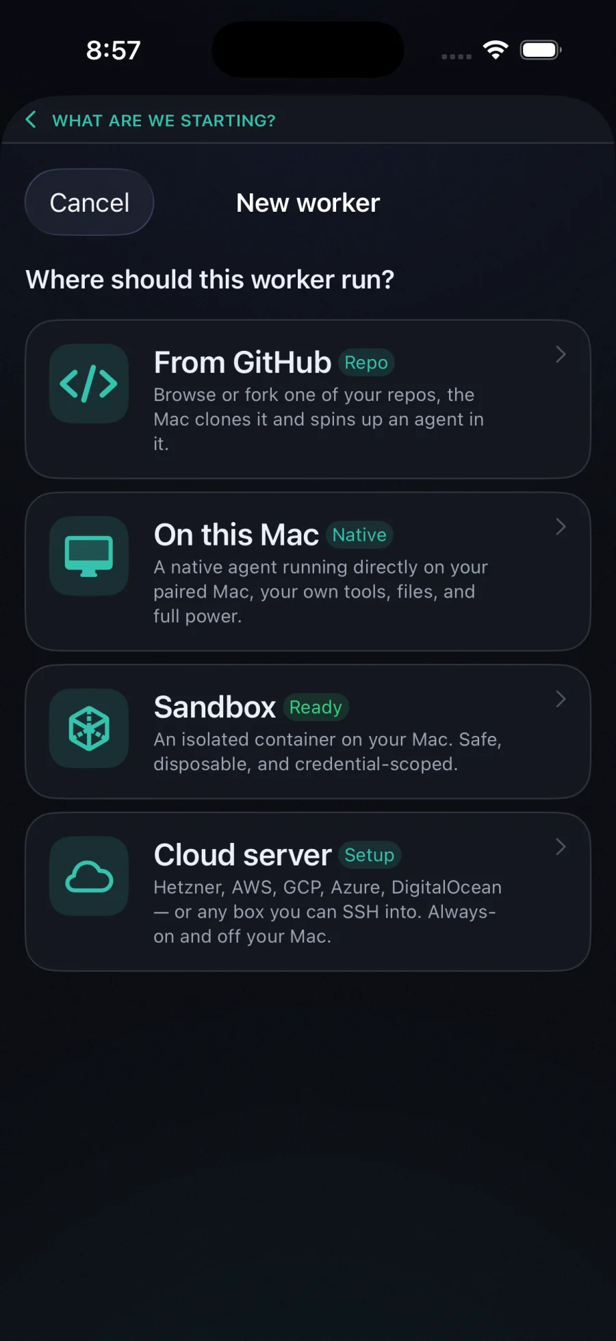 Choosing where a worker runs on iPhone