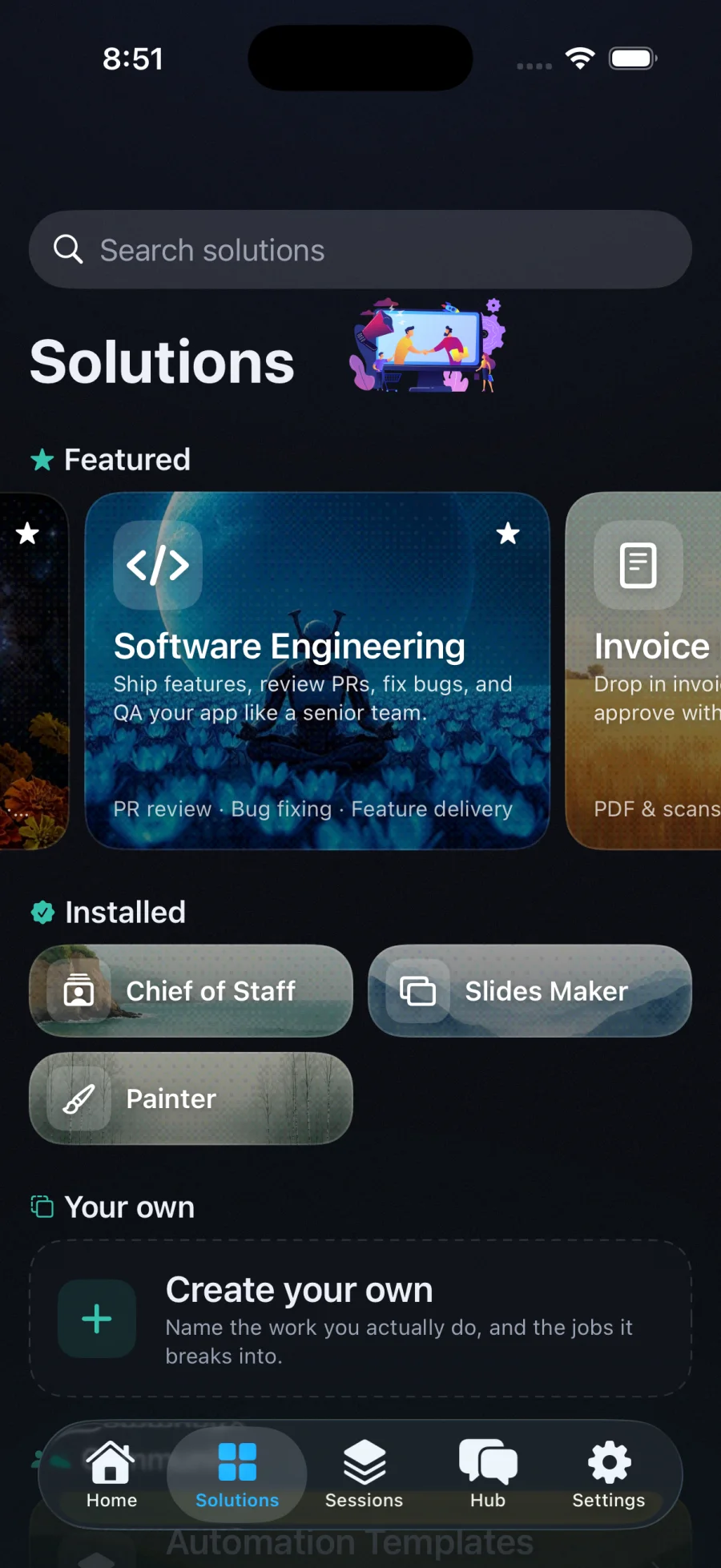 Solutions catalog on iPhone